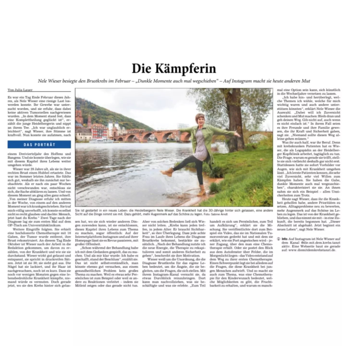 Beitrag in der RNZ (Rhein-Neckar Zeitung) mit dem Titel "Die Kämpferin"